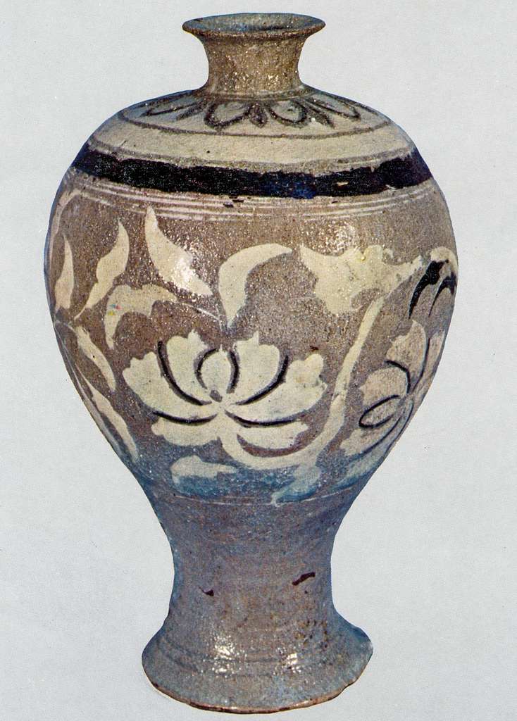 Vase Buncheong Gray w/ Inlaid Lotus