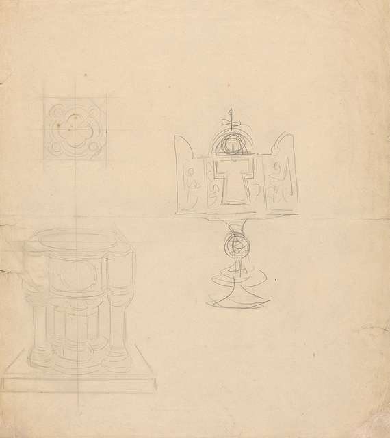 Augustus Pugin - Designs for a Baptismal Font and a Tabernacle - B1977 ...