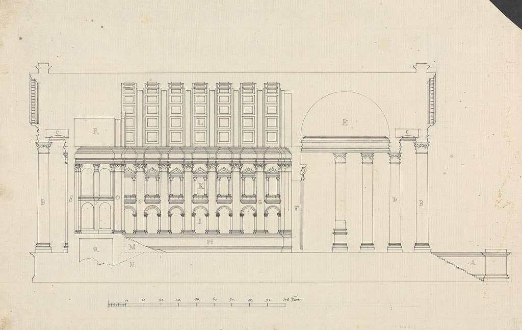 James Bruce - Longitudinal Section of the most entire Temple at Baalbec ...