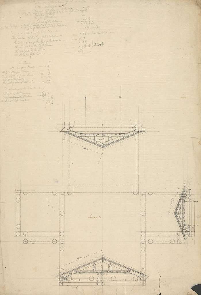 James Bruce - Measured drawing of section of pediments of temple ...