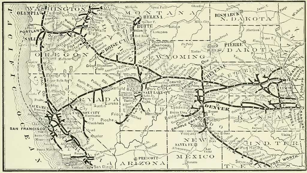 Southern Pacific Railroad 1899 Map - From Some Of Wyoming's Vertebrate 