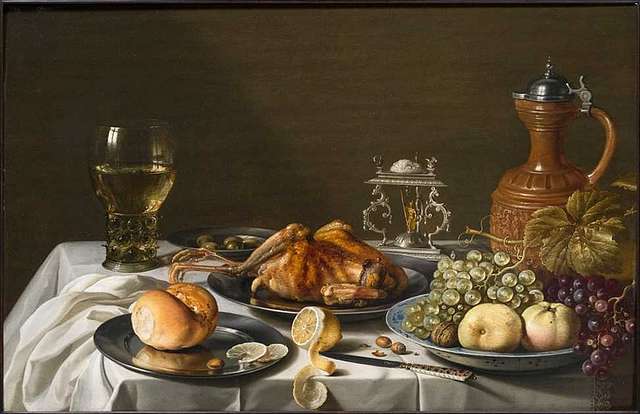 Pieter Claesz - Still-Life with a Roemer, a Pheasant, a Silver Salt ...