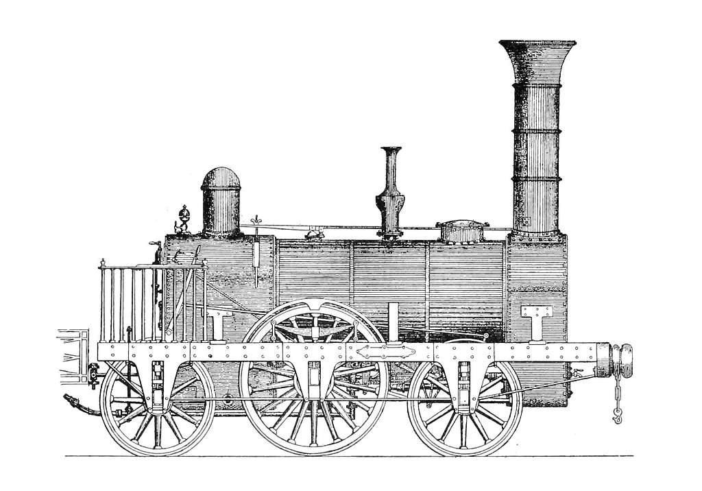 Stephenson’s 2-2-2 Patent Locomotive of 1837 – Enhanced version, black ...