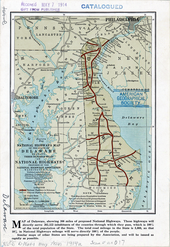 National Highways Association Map of the State of Delaware WDL11542 ...