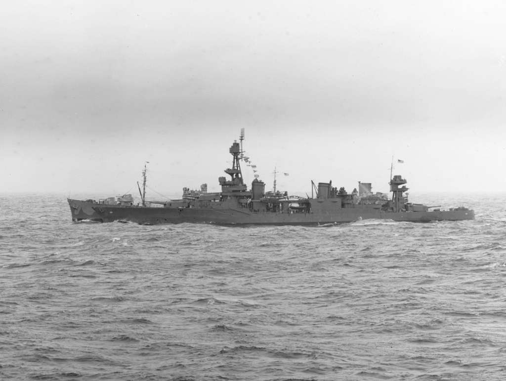 USS Northampton (CA-26) refueling from USS Cimarron (AO-22) in April ...