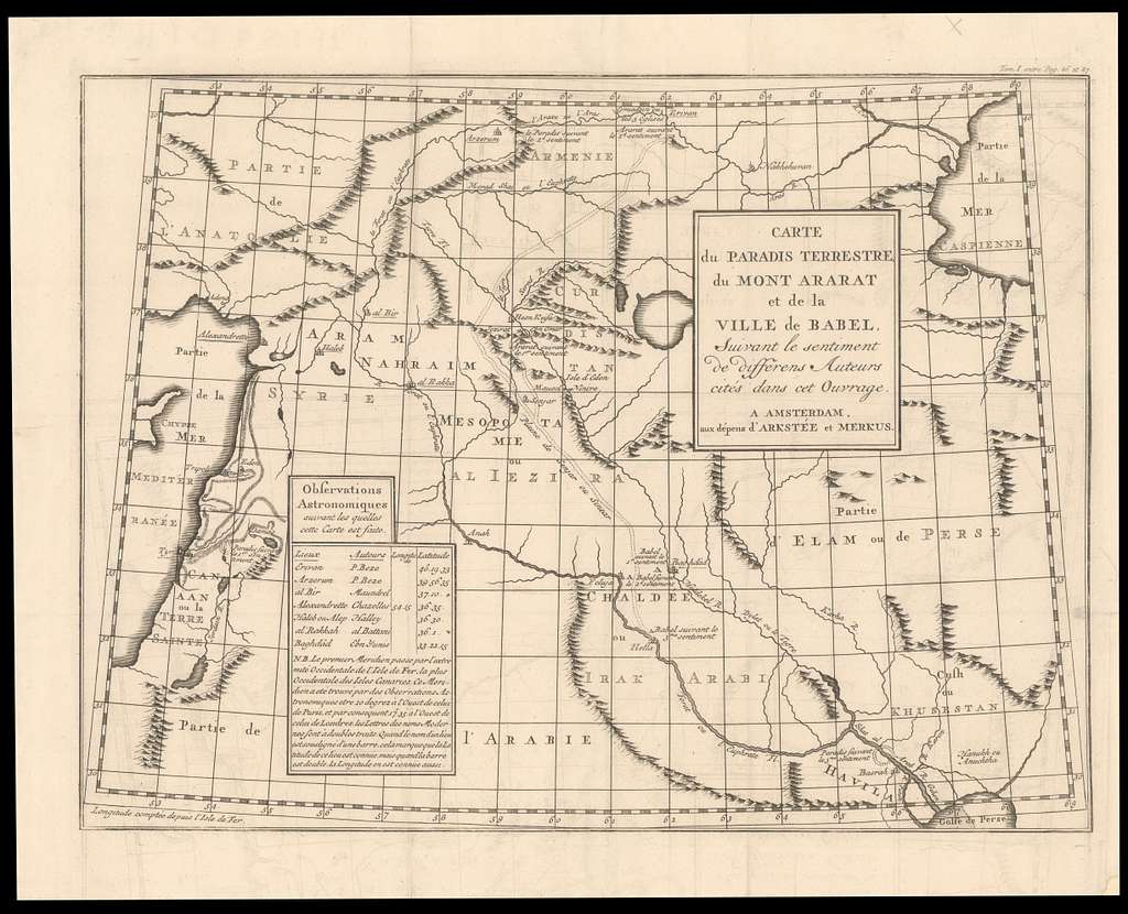 Carte du Paradis Terrestre du Mont Ararat et de la ville de Babel ...