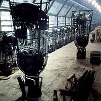 V-2) rocket engines in an assembly workshop at the Mittelwerke