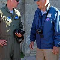 Lt. Gen. Thomas Spoehr, right, Director, Army office of Business  Transformation, Office of the Under Secretary of the Army, meets Willie  Young, Chicago Bears Linebacker, during the Chicago Bears Veterans Day at