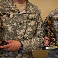 WASHINGTON (May 14, 2019) Screech, the Washington Nationals mascot, shakes  hands with Personnel Specialist 1st Class Angelita Baggoo, Navy Reserve  Sailor of the Year, at Nationals Park in Washington, D.C. - PICRYL 