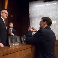 191124-D-BN624-1050, Defense Secretary Mark T. Esper greets…