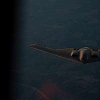 B-2 Spirit performs flyover before AFC Divisional Playoff game